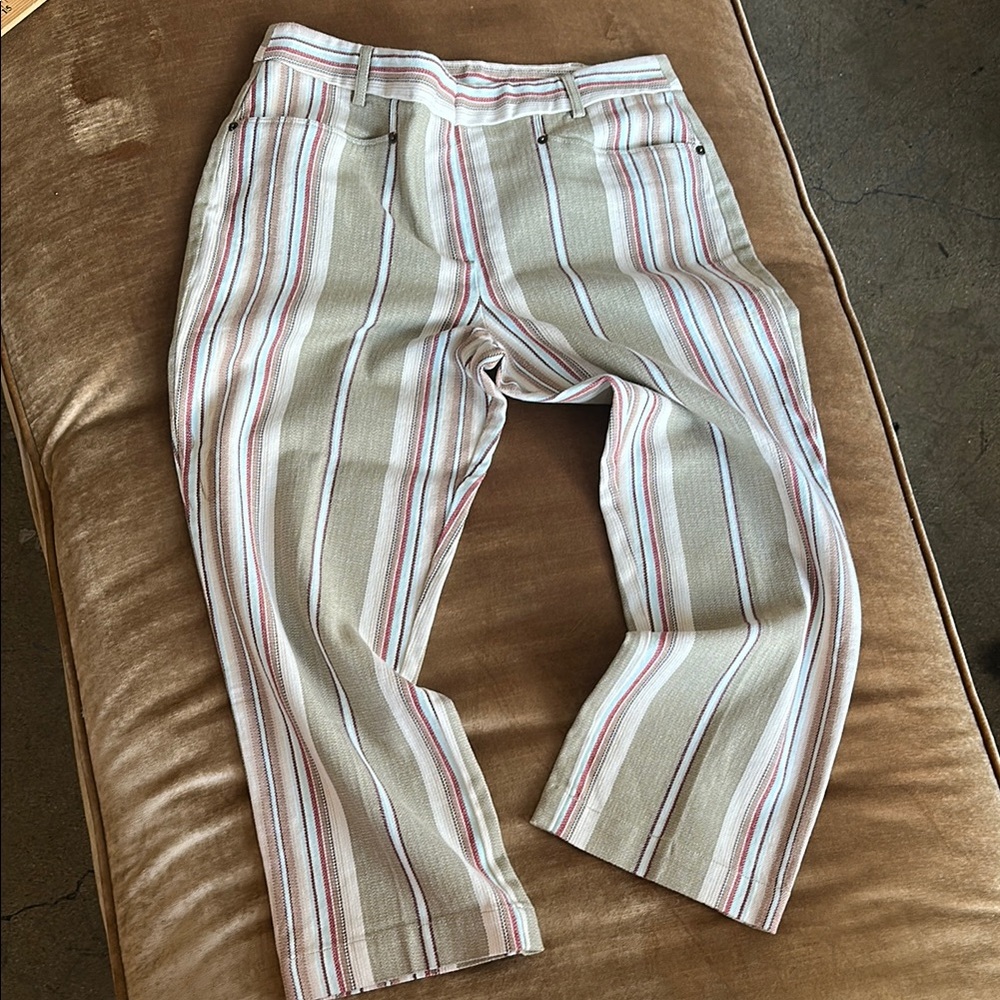 Preppy Casual Stripe Capri 10 sz Front pocket Loft Stretch Cotton